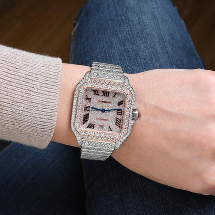 Dual Tone Moissanite Luxury Hip Hop Watch