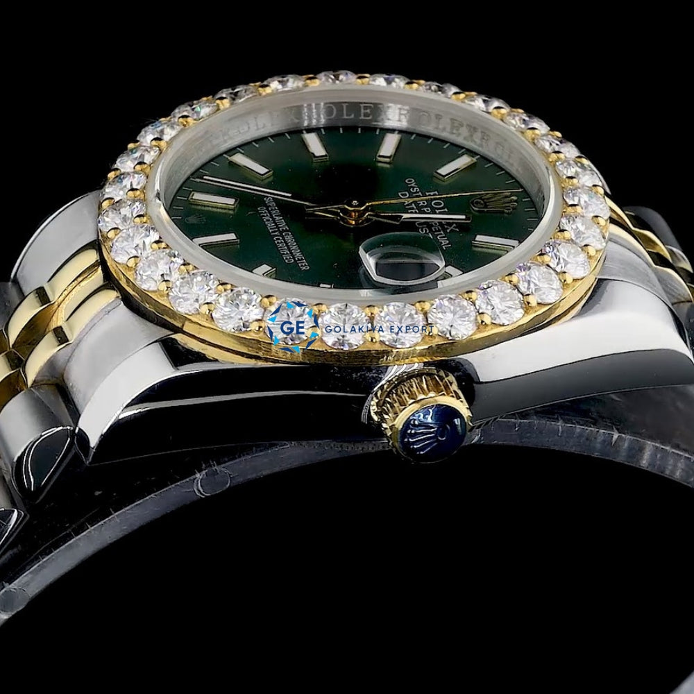 Date Just Moissanite Diamond Green Dial Classic Wrist Watch
