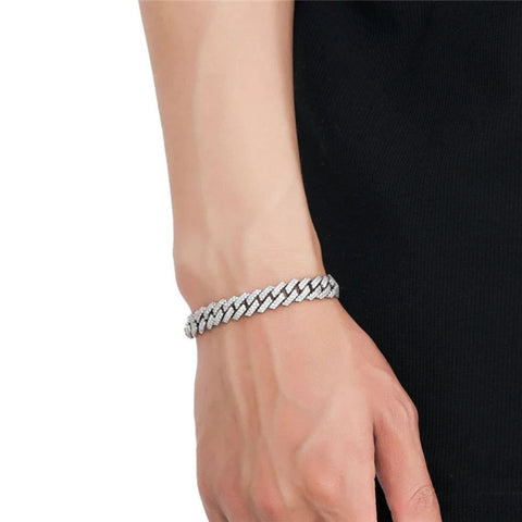 Lab Created Moissanite Diamond Silver Cuban Bracelet
