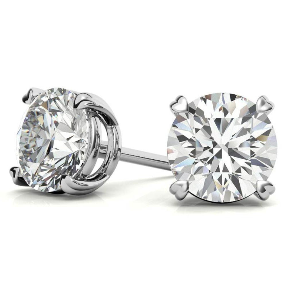Heart Shaped Prong Round Moissanite Earrings