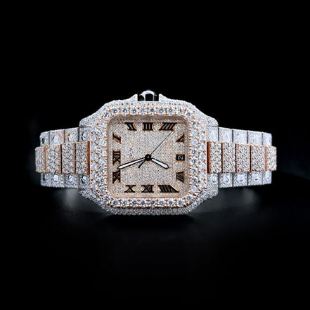 Dual Tone Moissanite Roman Dial Watch For Men's
