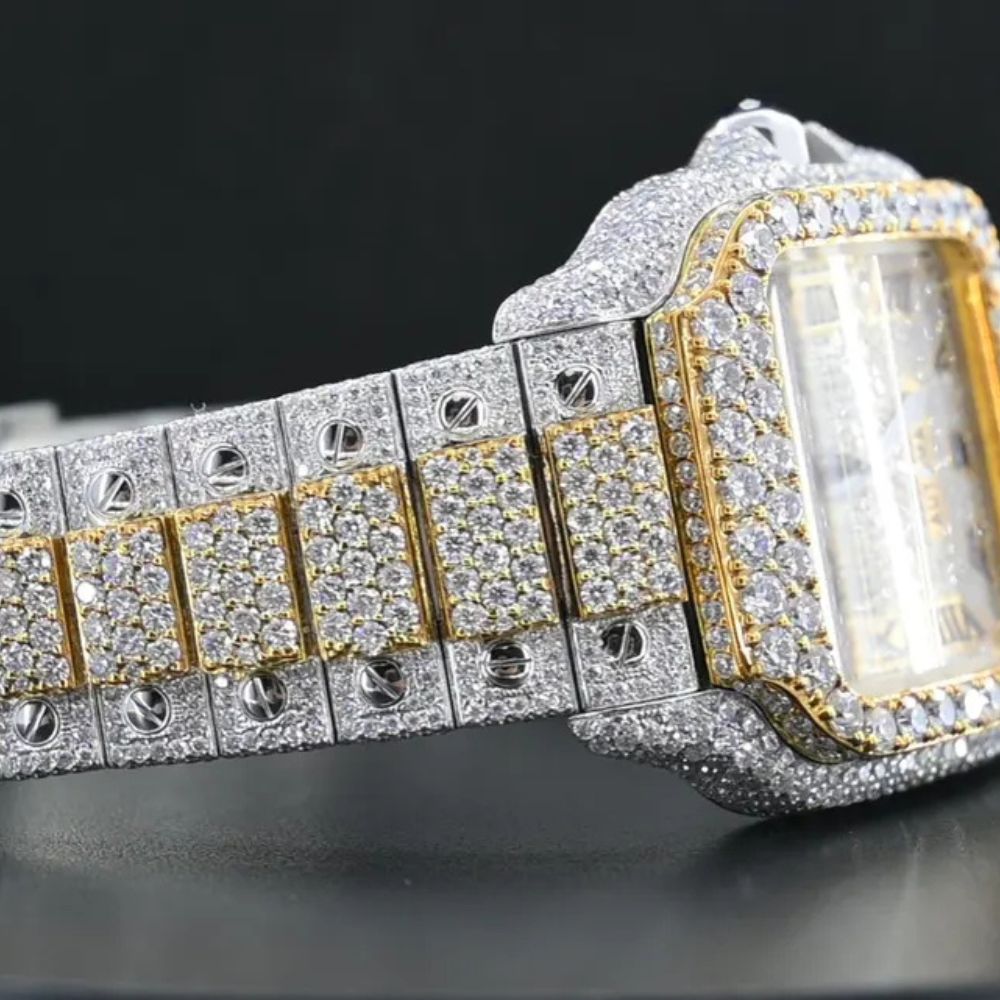 Dual Tone Iced Out Moissanite Watch For Men's