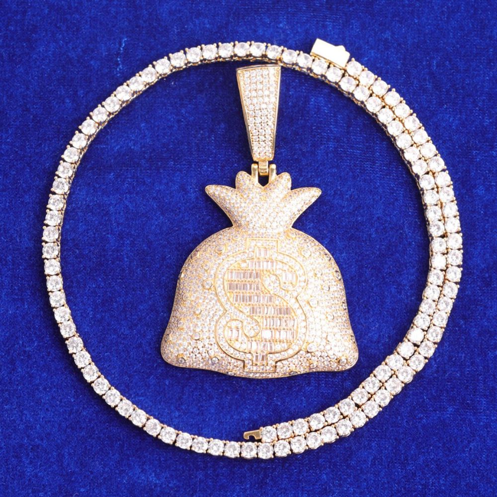 Iced Out Dollar Bag Moissanite Diamond Hip Hop Pendant