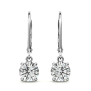 Round Cut Moissanite Lever Back Drop Earrings in White Gold
