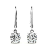 Round Cut Moissanite Lever Back Drop Earrings in White Gold