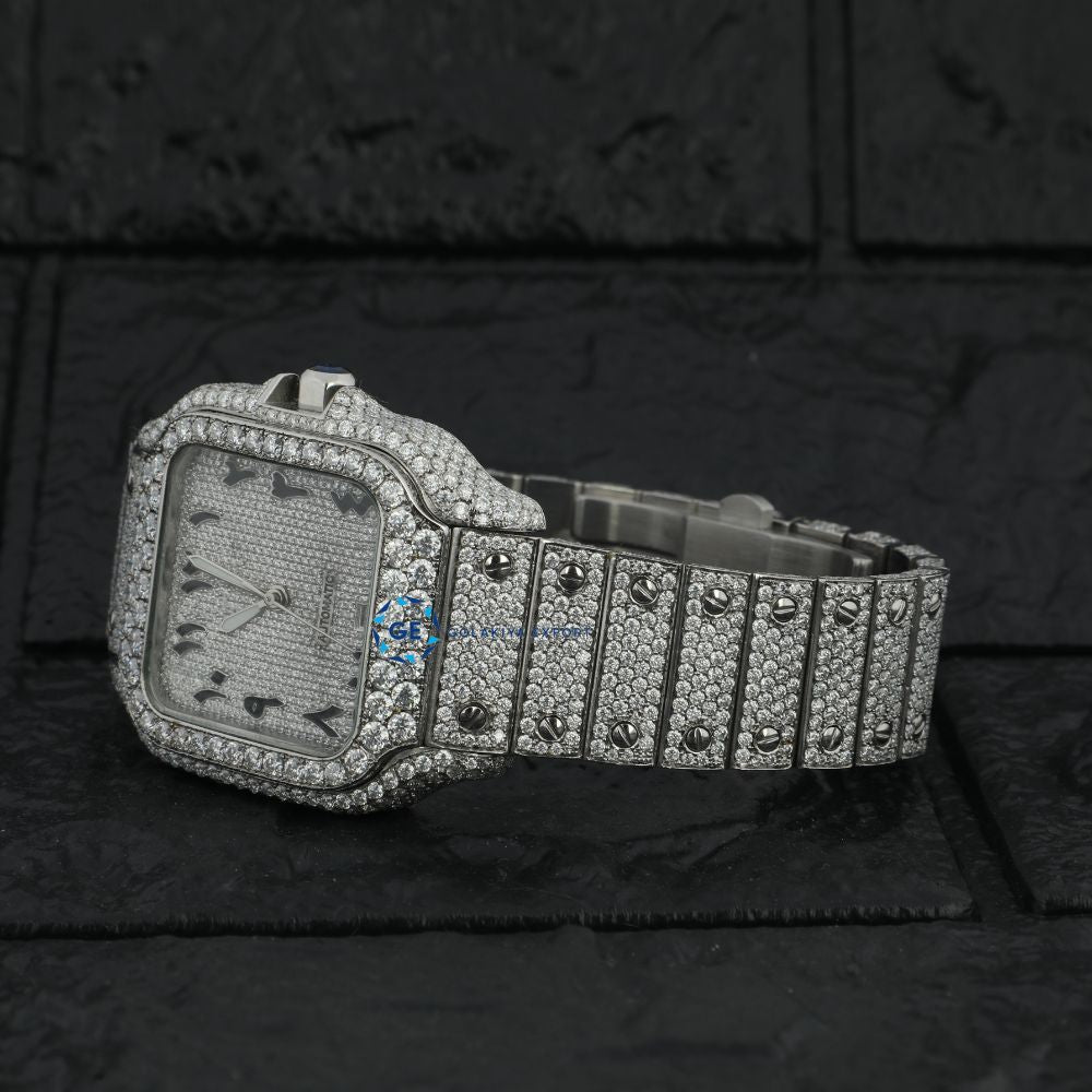 Full White Arabic Dial Moissanite Hip Hop Watch