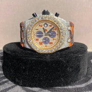 Orange Belt Moissanite Chronograph Wrist Watch For Men