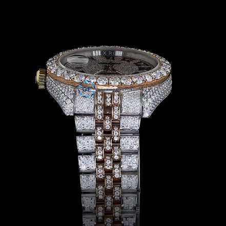 Dual Tone Automatic Rapper Style Moissanite Watch For Men's