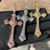 D Color Moissanite Cross Necklace For Men Baguette Pendant