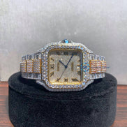 Dual Tone Iced Out Roman Dial Moissanite Diamond Watch