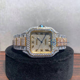 Dual Tone Iced Out Roman Dial Moissanite Diamond Watch