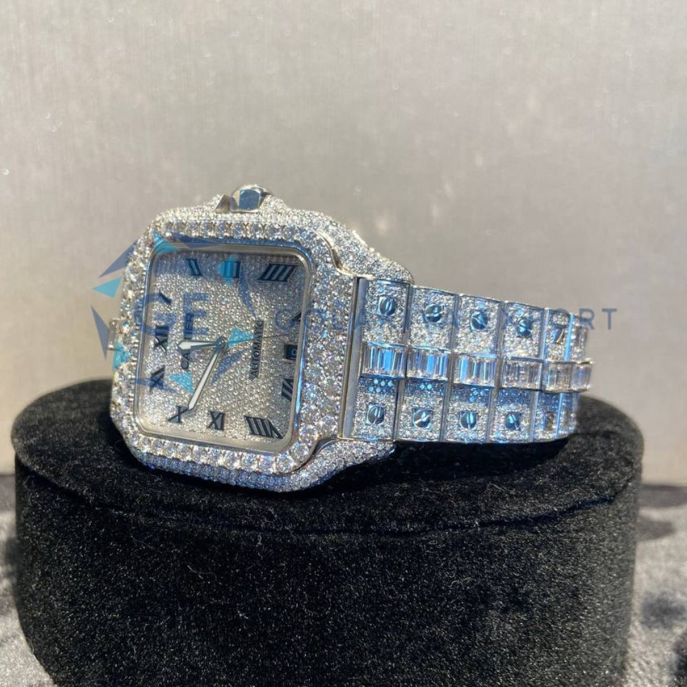 Bust Down Roman Numerals Moissanite Wrist Watch