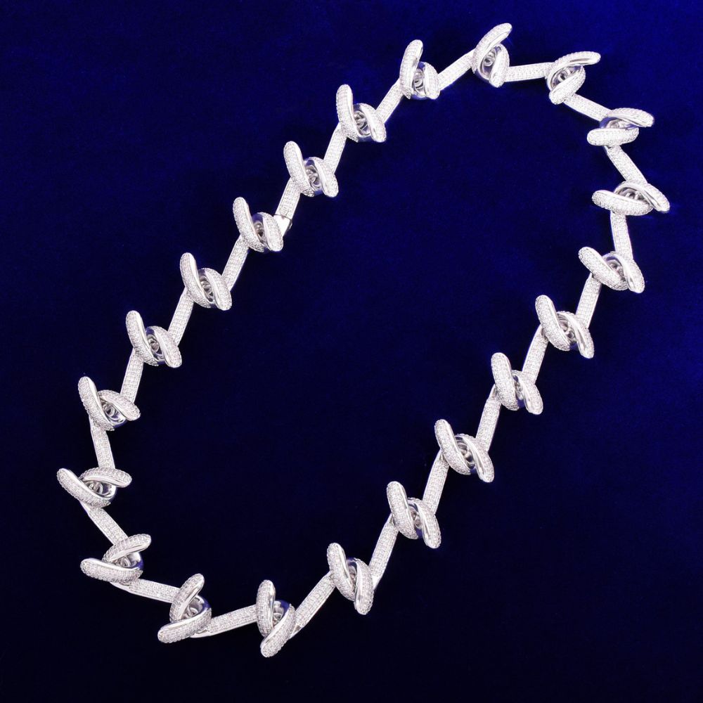 Barbed Wire Flooded Moissanite Iced Out Chain