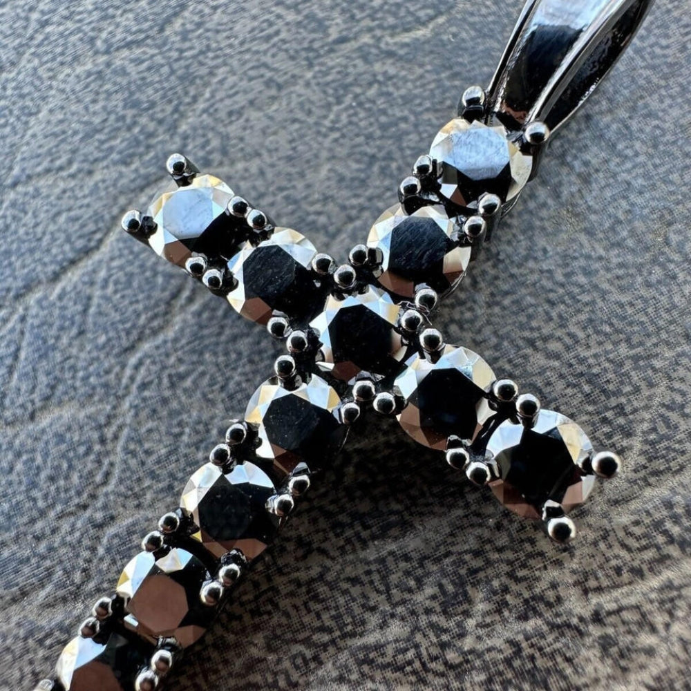 Black Moissanite Diamond Tennis Cross Pendant