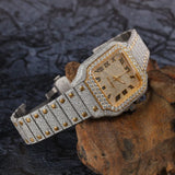 Bust Down Dual Tone Stainless Steel Moissanite Watch