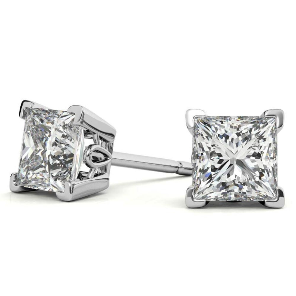 Claw Prong Princess Cut Moissanite Solitaire Stud Earrings