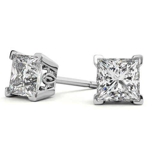 Claw Prong Princess Cut Moissanite Solitaire Stud Earrings