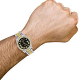 Dual Tone Jubilee Band Black Roman Numeral Dial Moissnaite Watch