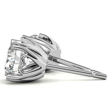Heart Shaped Prong Moissanite Round Solitaire Stud Earrings