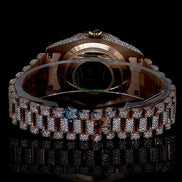 Brown Dial Day Date Moissanite Rose Gold Rapper Style Wrist Watch