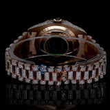 Brown Dial Day Date Moissanite Rose Gold Rapper Style Wrist Watch