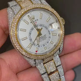White Color Bolo Dial Moissanite Dual Tone Luxury Watch
