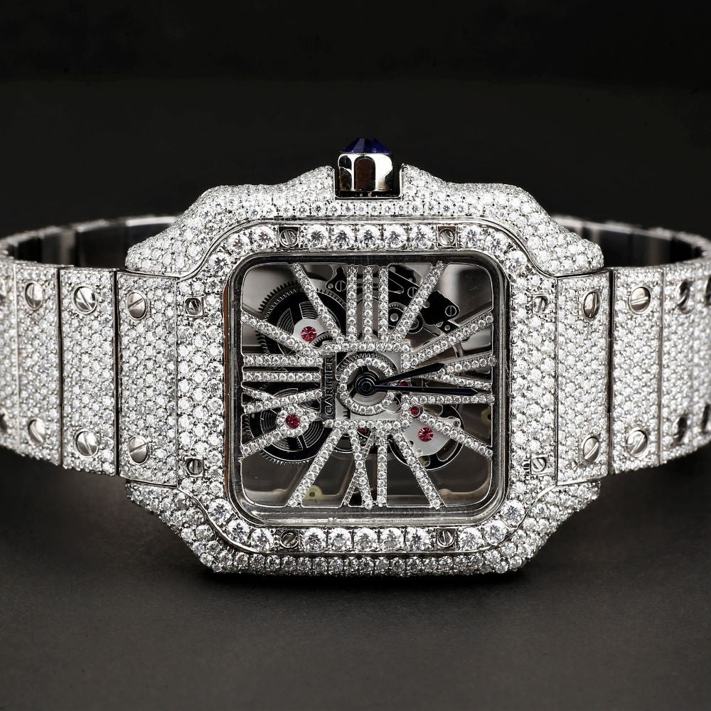 Iced Out Skeleton Moissanite Automatic Watch