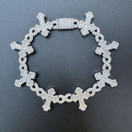 Iced Out Moissanite Diamond Infinity Link Cross Bracelet