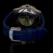Fabulous Iced Out Blue Rubber Belt Automatic Moissanite Wrist Watch