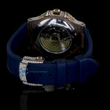 Fabulous Iced Out Blue Rubber Belt Automatic Moissanite Wrist Watch