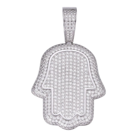925 Sterling Silver Hamsa Hand Moissanite Pendant