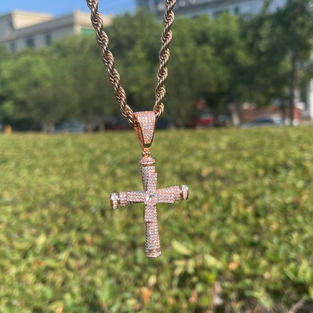 Baguette Moissanite Hip Hop Bling Cross Pendant Chain