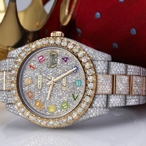 Moissanite Two Tone Rainbow Digit Hip Hop Watch