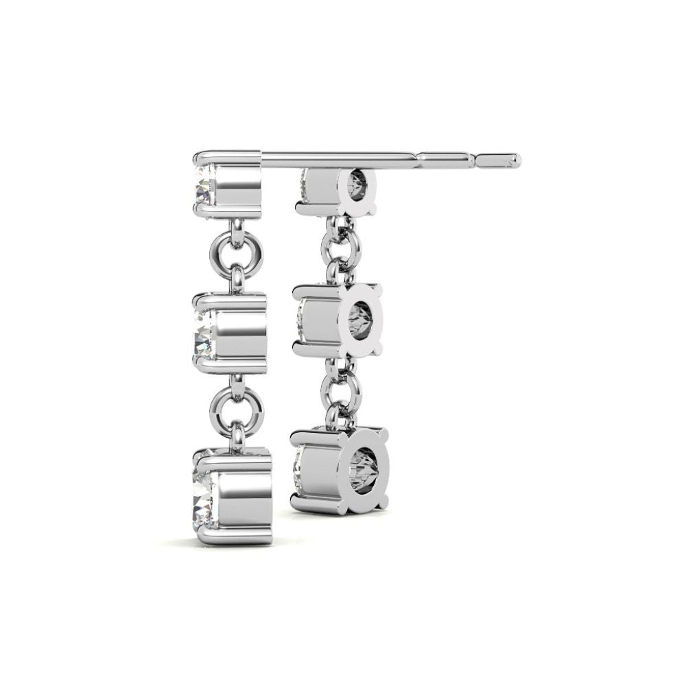 Classic Triple Moissanite Drop Earrings in White Gold