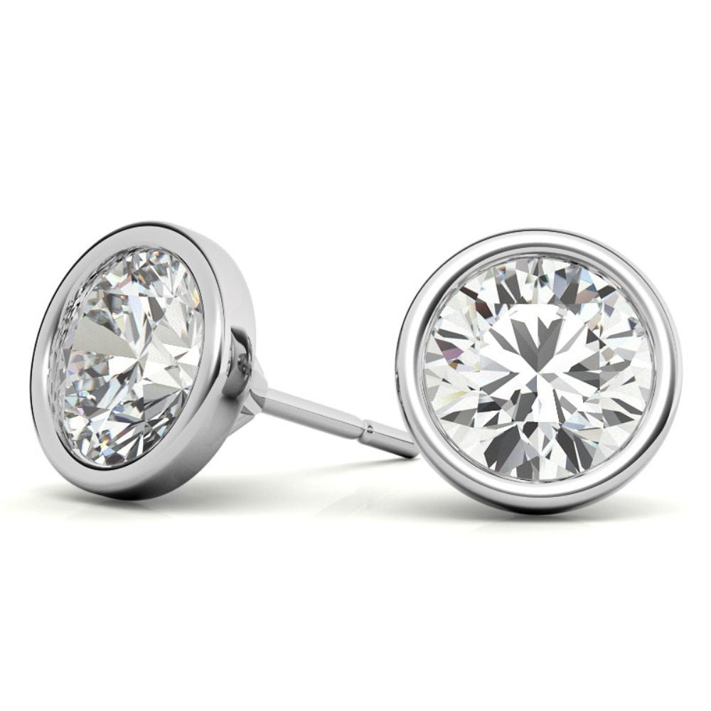 Bezel Set Moissanite Round Cut Earrings For Women