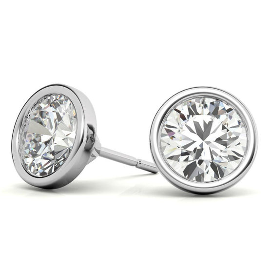 Bezel Set Moissanite Round Cut Earrings For Women