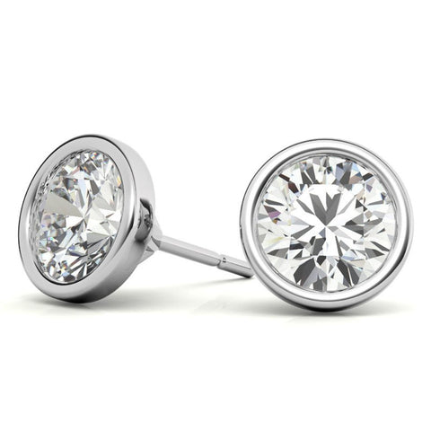 Bezel Set Moissanite Round Cut Earrings For Women