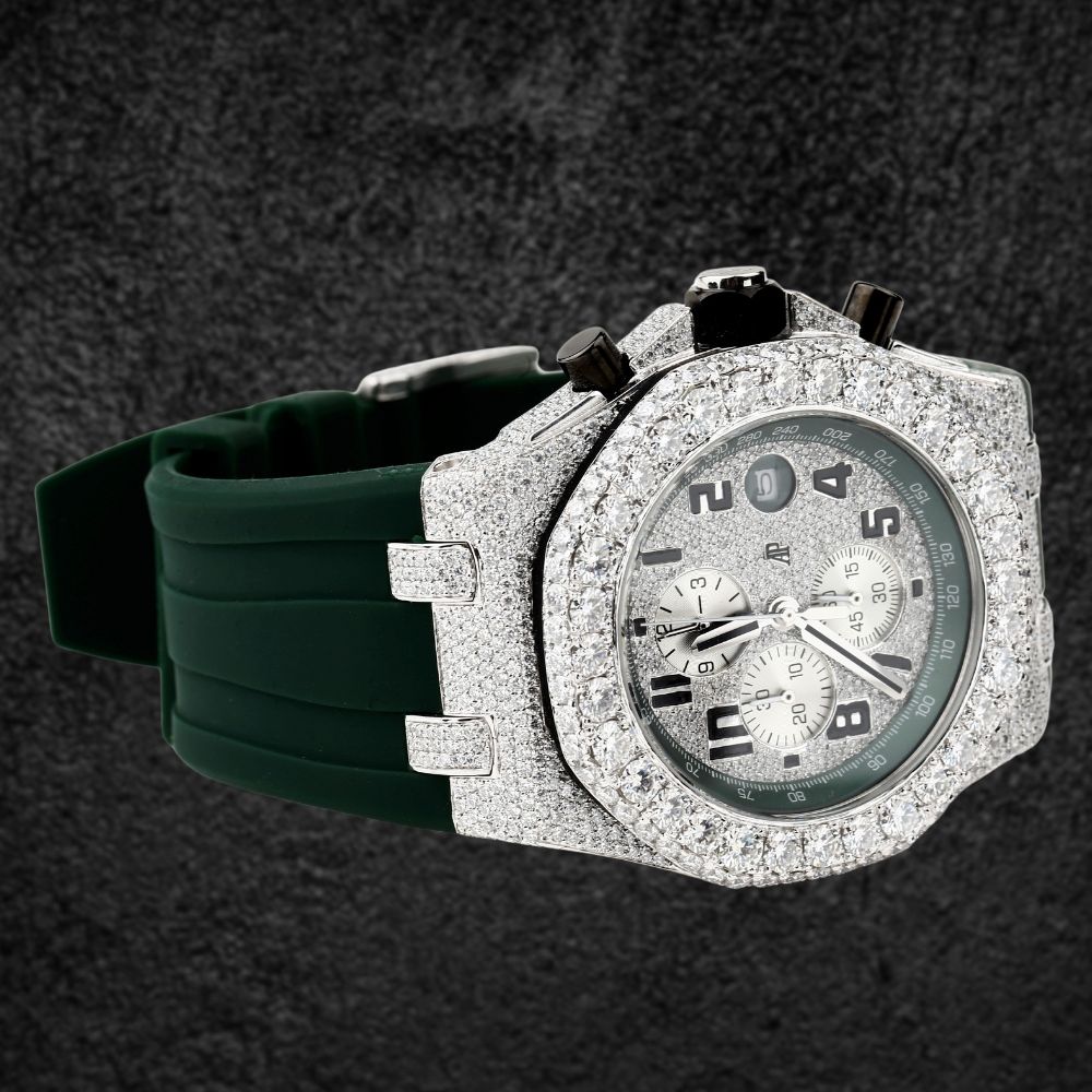 Moissanite Diamond Iced Out Rubber Strap Watch For Men's