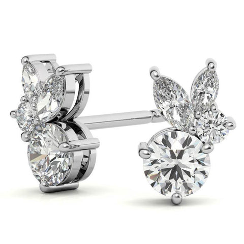 Premium Round & Marquise Moissanite Stud Earrings
