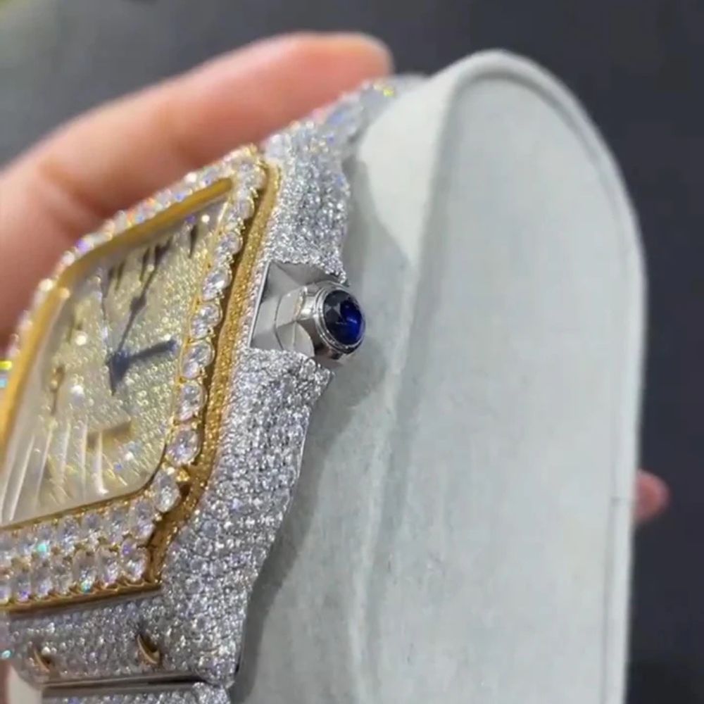 Moissanite Dual Tone Wrist Watch For Men's