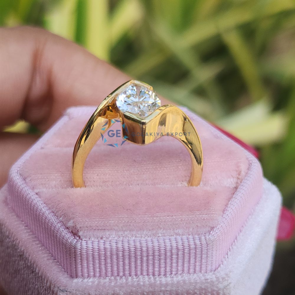 Half Bezel Set Marquise Cut Solitaire Lab Grown Diamond Ring