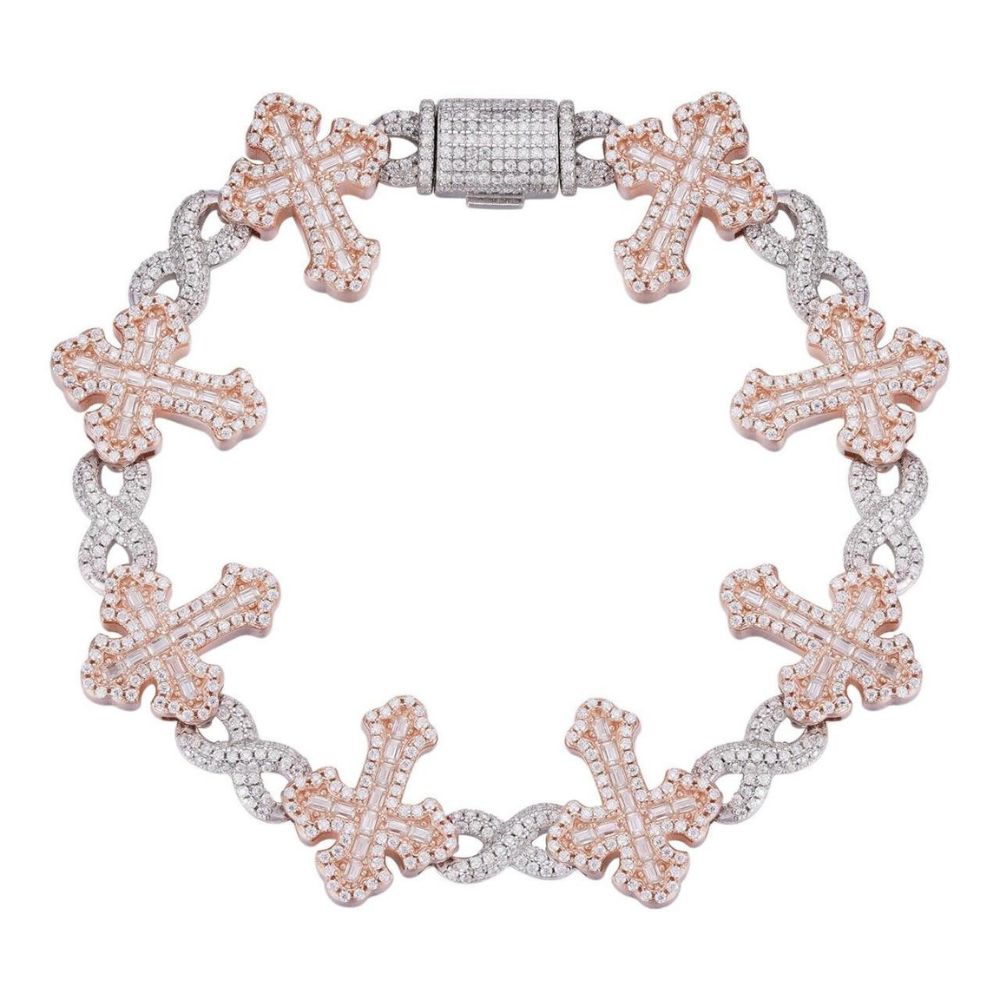 Infinity Link Cross Moissanite Dual Tone Bracelet