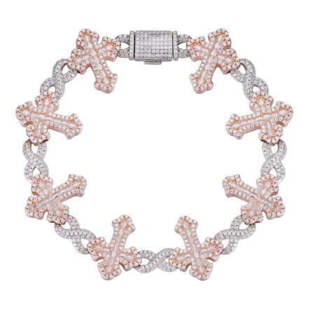Infinity Link Cross Moissanite Dual Tone Bracelet