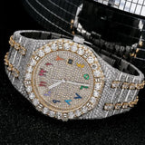 Moissanite Rain Bow Numeric Dual Tone Iced Out Watch