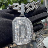 Bubble Letter Silver Moissanite Baguette Pendant