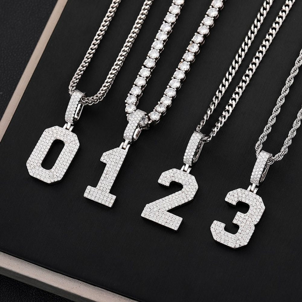 Sterling Silver Lucky Custom Number Moissanite Diamond Necklace