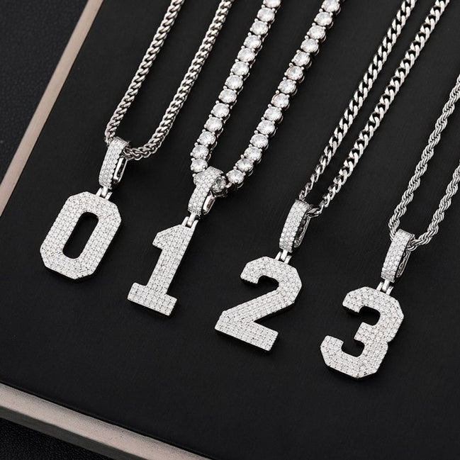 Sterling Silver Lucky Custom Number Moissanite Diamond Necklace