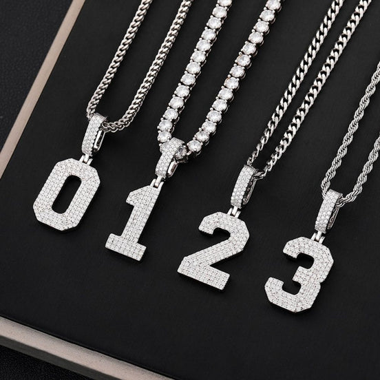 Sterling Silver Lucky Custom Number Moissanite Diamond Necklace