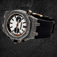 Iced Out Moissanite Diamond Stylish Black Rubber Strap Watch