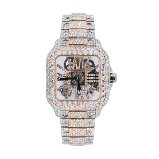 Dual Tone Skeleton Iced Out Moissanite Hip Hop Watch